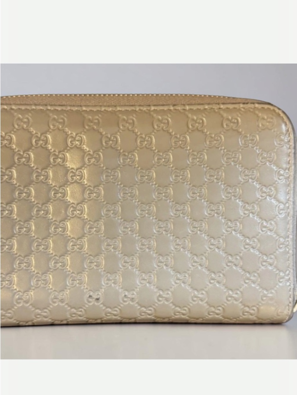 Gucci Beige GG micro Guccissima Embossed Zip-Around Wallet with box - Picture 3 of 12